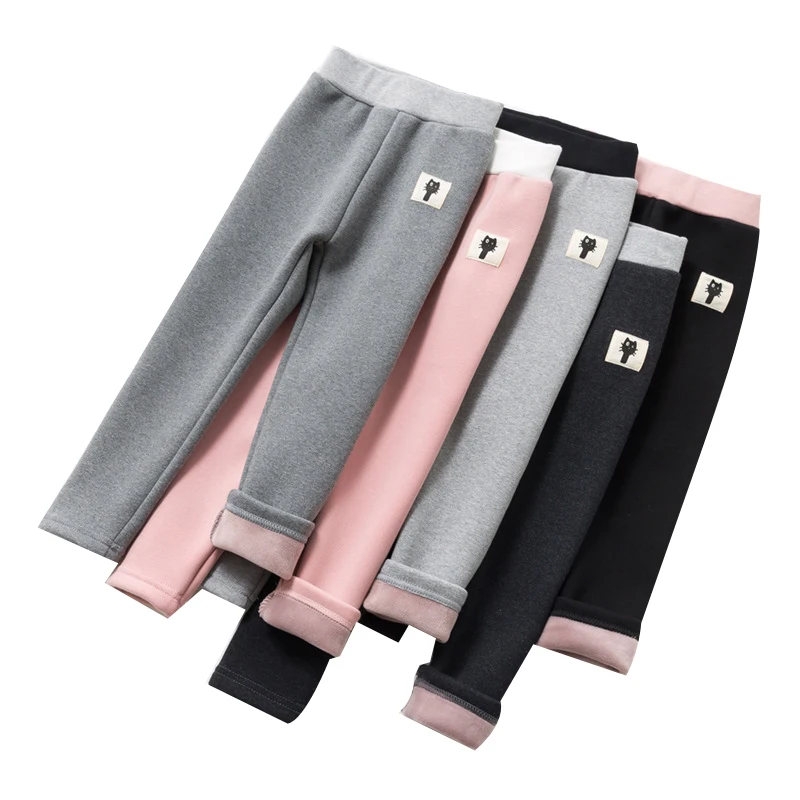

Утепленные детские штаны для девочек, корейский стиль, зимние длинные леггинсы с флисом