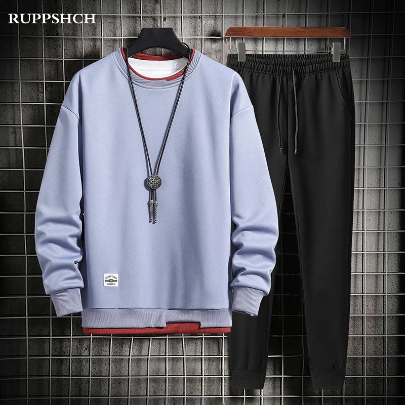 

RUPPSHCH, Новинка осени 2021, мужской спортивный костюм, мужской повседневный трендовый свитер с длинным рукавом и брюки, высококачественный мужской костюм из двух предметов