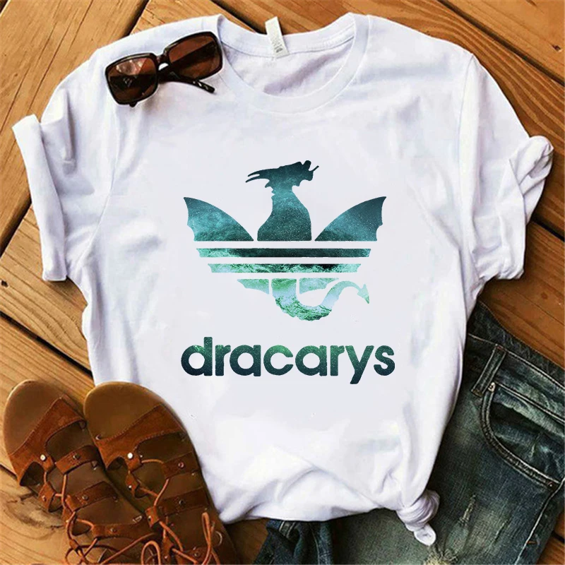 XWT0504-white Showtly Dracarys GAME OF THRONE Female T Shirt Women Summer Dragon Print White Casual Plus Size Streetwear Fashion T shirt - Цвет: XWT0504-white