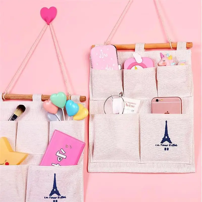 Настенная сумка для хранения из хлопка и льна С 5 Карманами|Сумки вещей| |