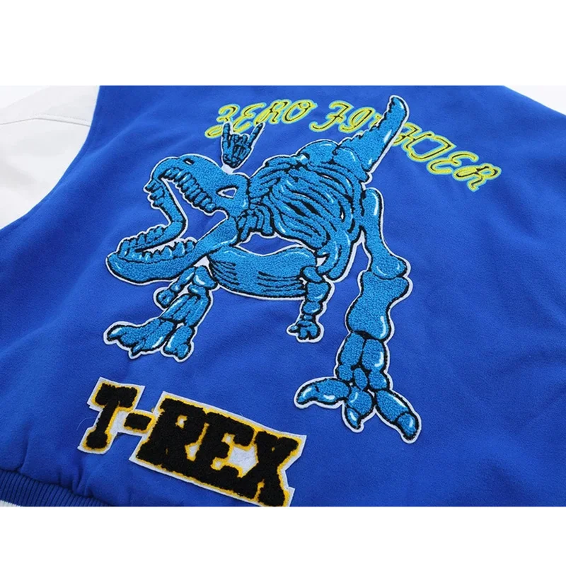 Hip Hop Varsity Baseball Jacket Men Skeleton Dinosaur Embroidery Patchwork College Coat 2021 Winter Streetwear Bomber Jackets