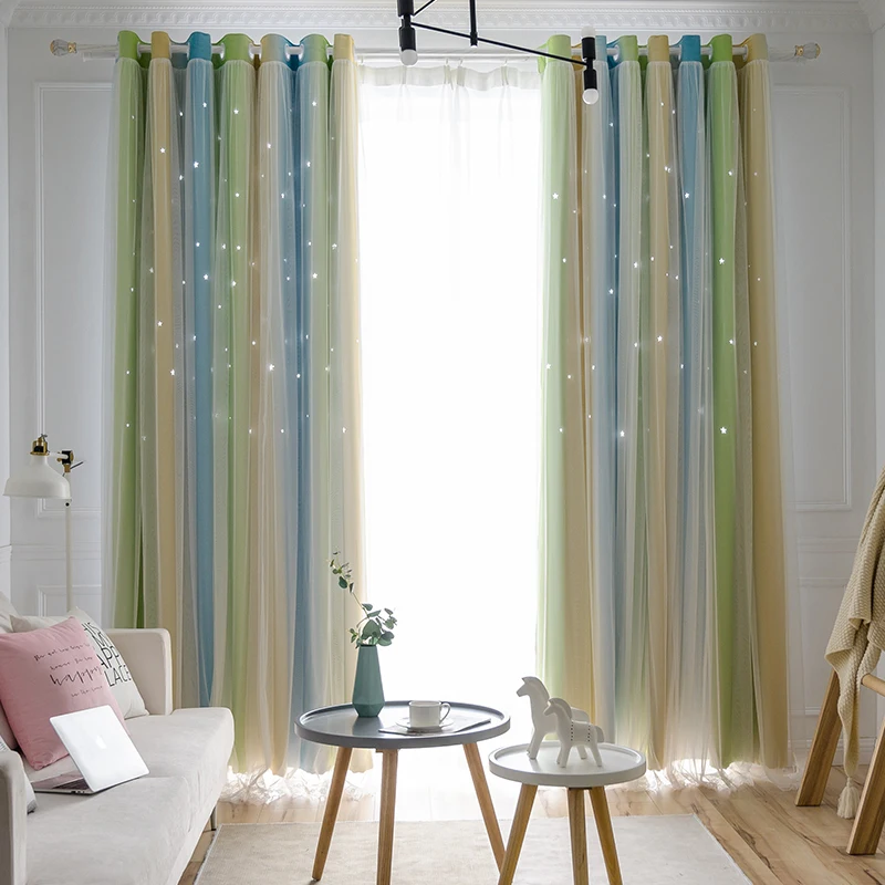 Modern gradient Color lace Curtain living room curtains bedroom curtains balcony curtains wave window drape modern shade curtain