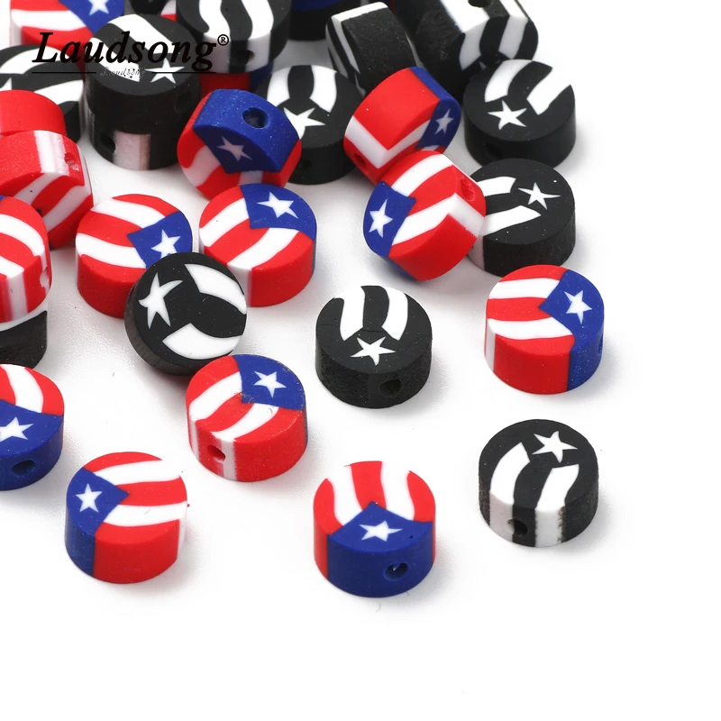 

Плоские круглые бусины из полимерной глины с флагом, 9 мм, бусины россыпью для изготовления ювелирных изделий, фурнитура «сделай сам» для из...