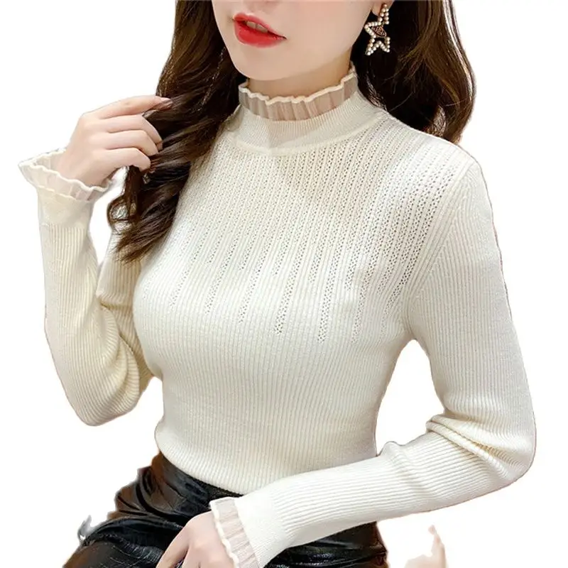 

Autumn and winter 2021 new slim lace sweater for women