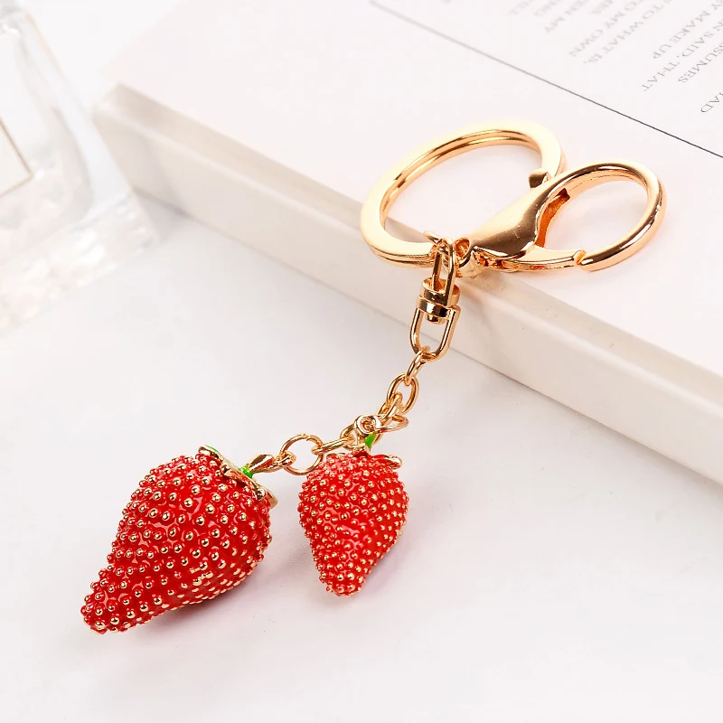 

1Pcs Red Strawberry Keychain Keyring Simulated Fruit Key Chain For Women Jewelry