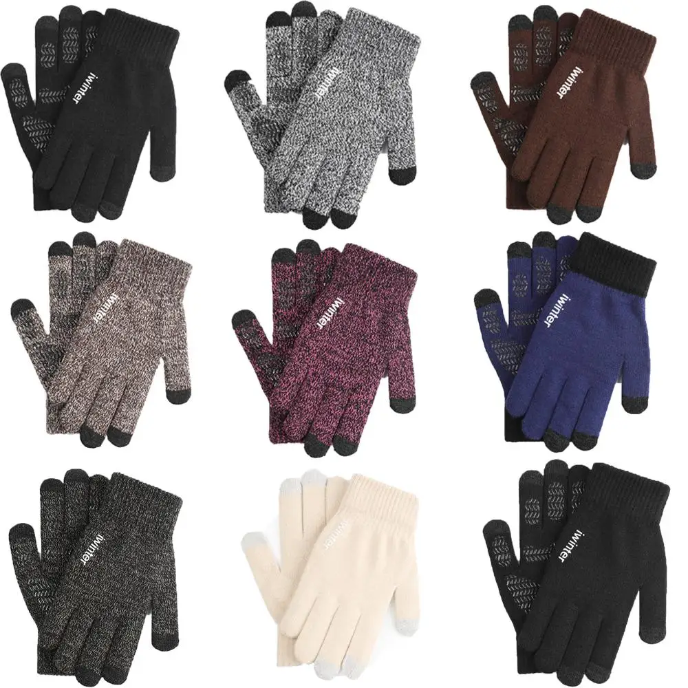 

New Men Women Knitted Touch Screen Gloves Winter Wool Plush Thick Outdoors Anti-slip Cold-proof Warmer Couple Gloves