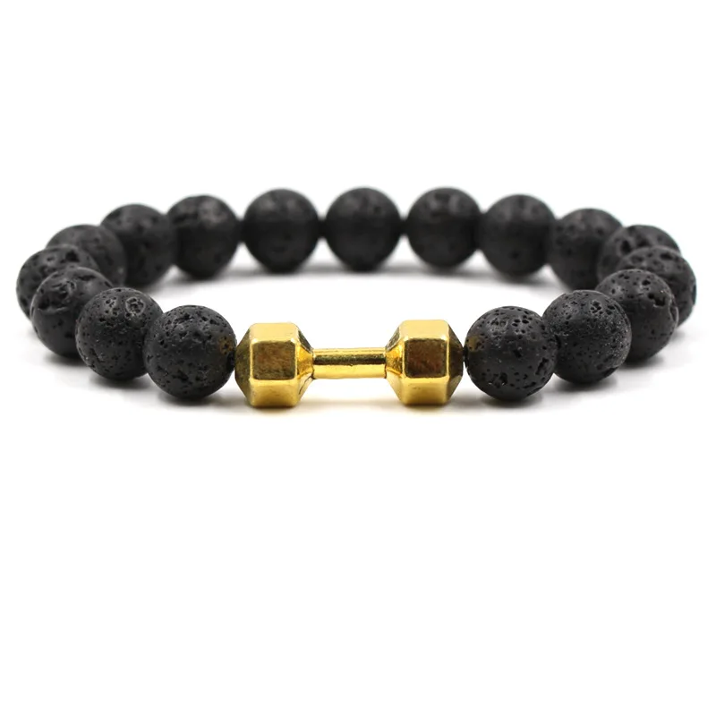 Мужские золотистые и черные гантели 2019 браслет с одной петлей натуральный черный