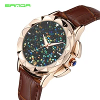 2018 stylish bling colorful dial ladies elegant bracelet wrist watch genuine leather quartz fashion sanda 217 luxury women watch