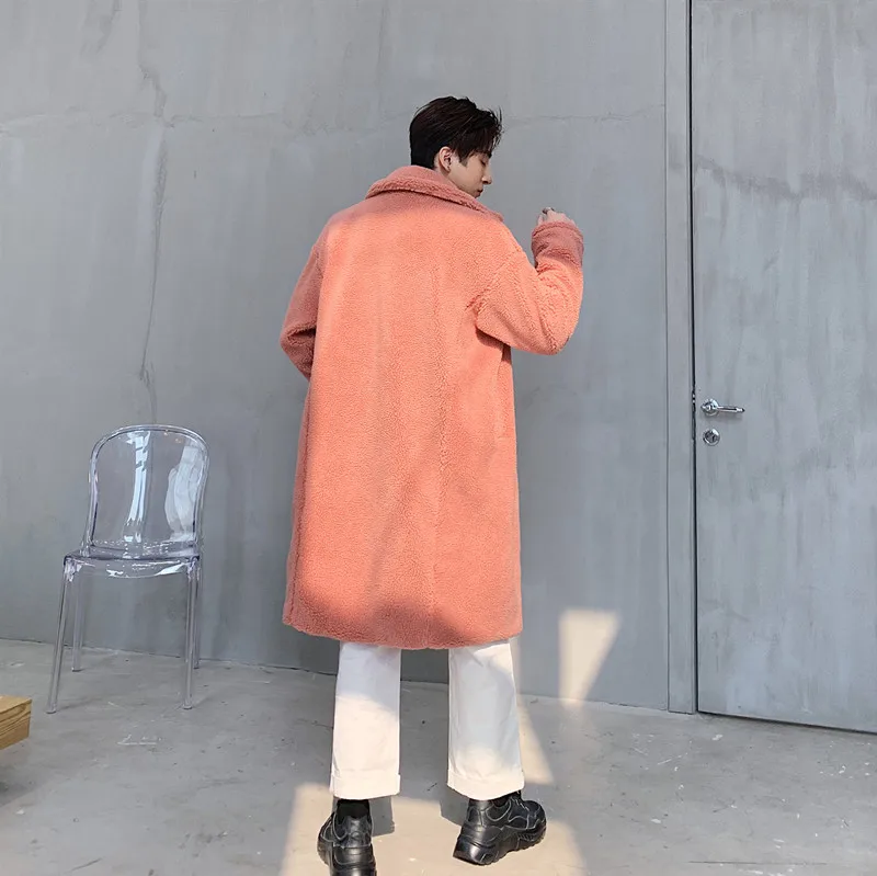 

Male Winter Faux Fur Jacket Outerwear Couple Clothing Men Women Fashion Casual Fleece Long Thick Trench Coat Overcoat