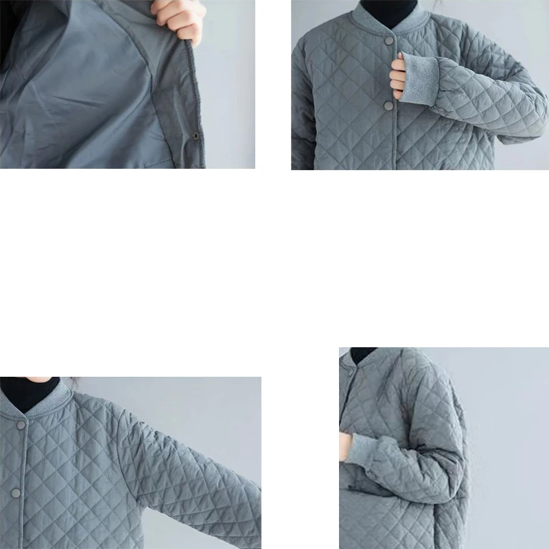 

Women Lightweight Baseball Jacket Spring Autumn Cotton Padded Bomber Coat Loose Plus Size Casual Outwear Solid Windproof Coat