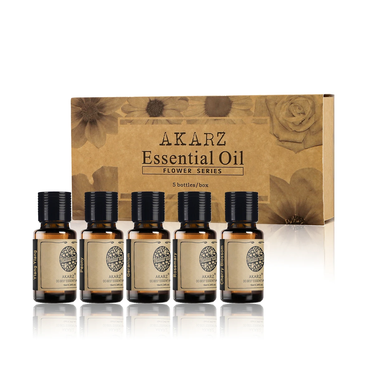 

AKARZ Flower Series 5 комплектов Ylang, пион, герани, розмарин, эфирное масло цветущей вишни для диффузора, ухода за телом, ароматерапии