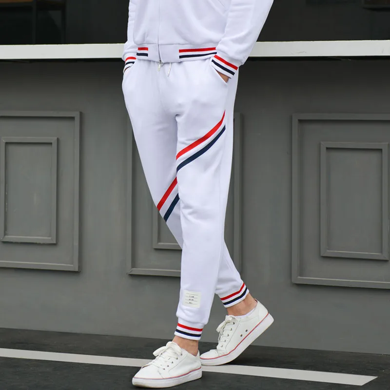 

TB 2021 Fashion Brand Sweatpants Men Spring White Cotton Casual Sports Trousers Tracksuit Bottoms Stripe Jogger Track Pants