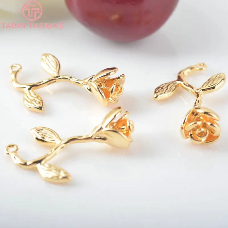 

4 Pcs 24x15 mm 24 K Champagne Gold Color Coated Brass Rose Charms Pendants High Quality Diy Jewelry Accessories