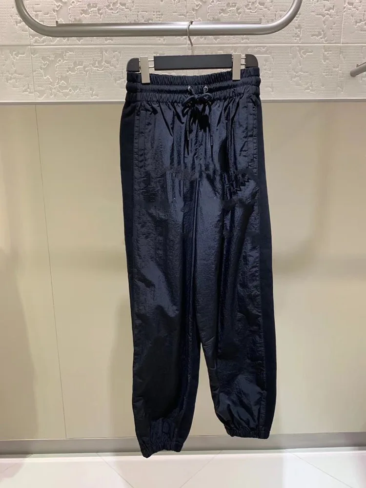 Spring 2021 New Drawstring Elastic Waist Stitching Casual Hoodie Pants Women Sports Sweatpants Female Jogger Long Trousers Tide
