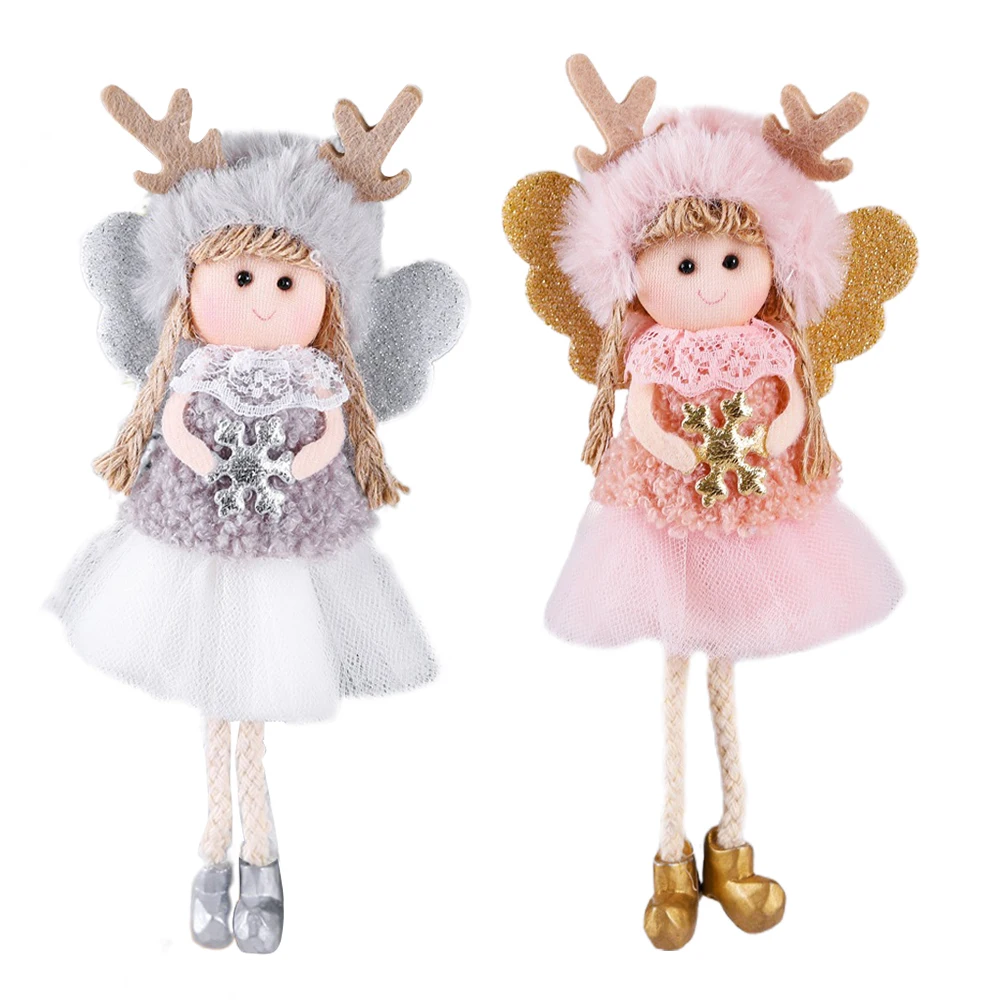 

2 Pcs Christmas Tree Hanging Pendant Mini Angel Girl Plush Doll Pendants New Year Xmas Party Decoration Accessories
