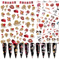 2021 new 3d valentines nail stickers decals cartoon love red heart letter sliders designs for nails manicure decor accessories