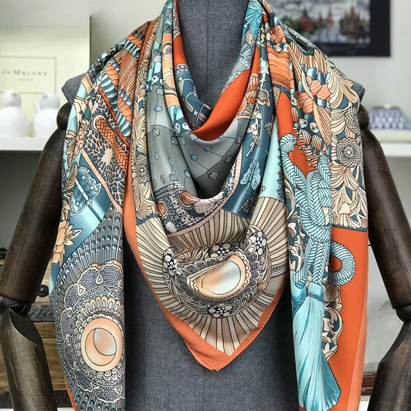 

Женский шёлковый шарф с принтом, 130x130 см