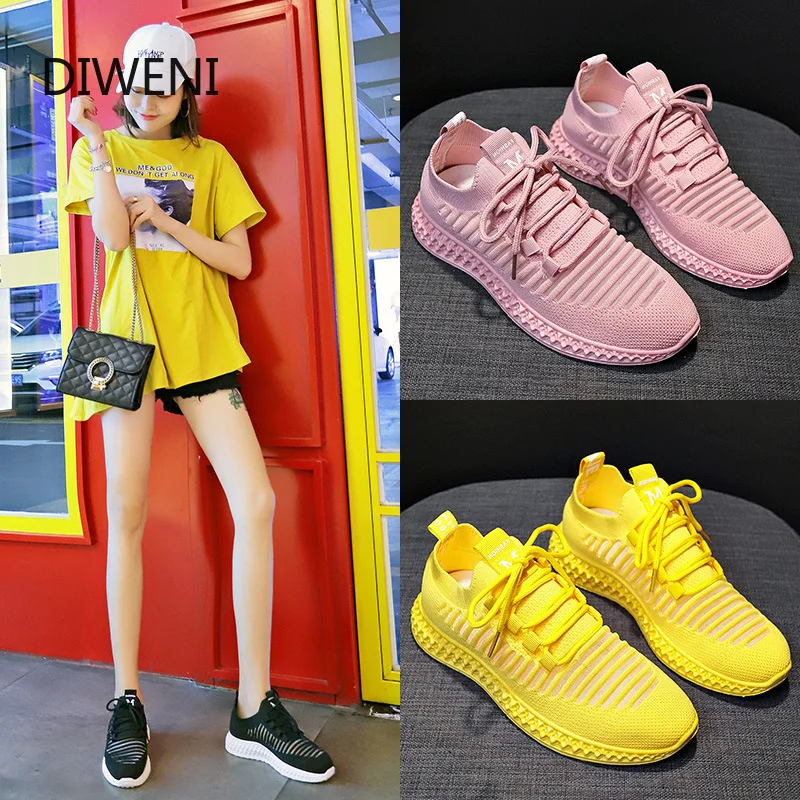 DIWEINI 2020 Autumn Women casual shoes fashion breathable Walking mesh lace up flat sneakers women tenis feminino b53 | Обувь