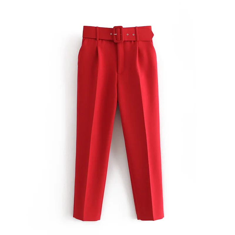 

Pure Color Black Suit Pants Women's High Waist Pants Belt Waist Bag Office Ladies Pants Fashion Middle-aged Pink Yellow Pants