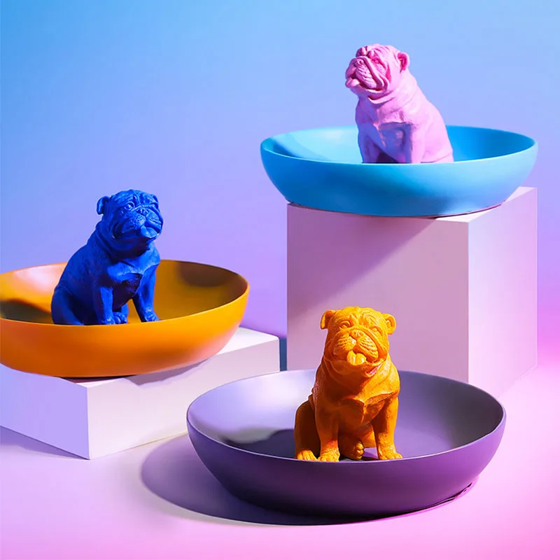 

Creative Colorful Storage Basin Animal Figurine Home Decoration Shar Pei Statue Living Room Counter Storage Candy Plate Ornament