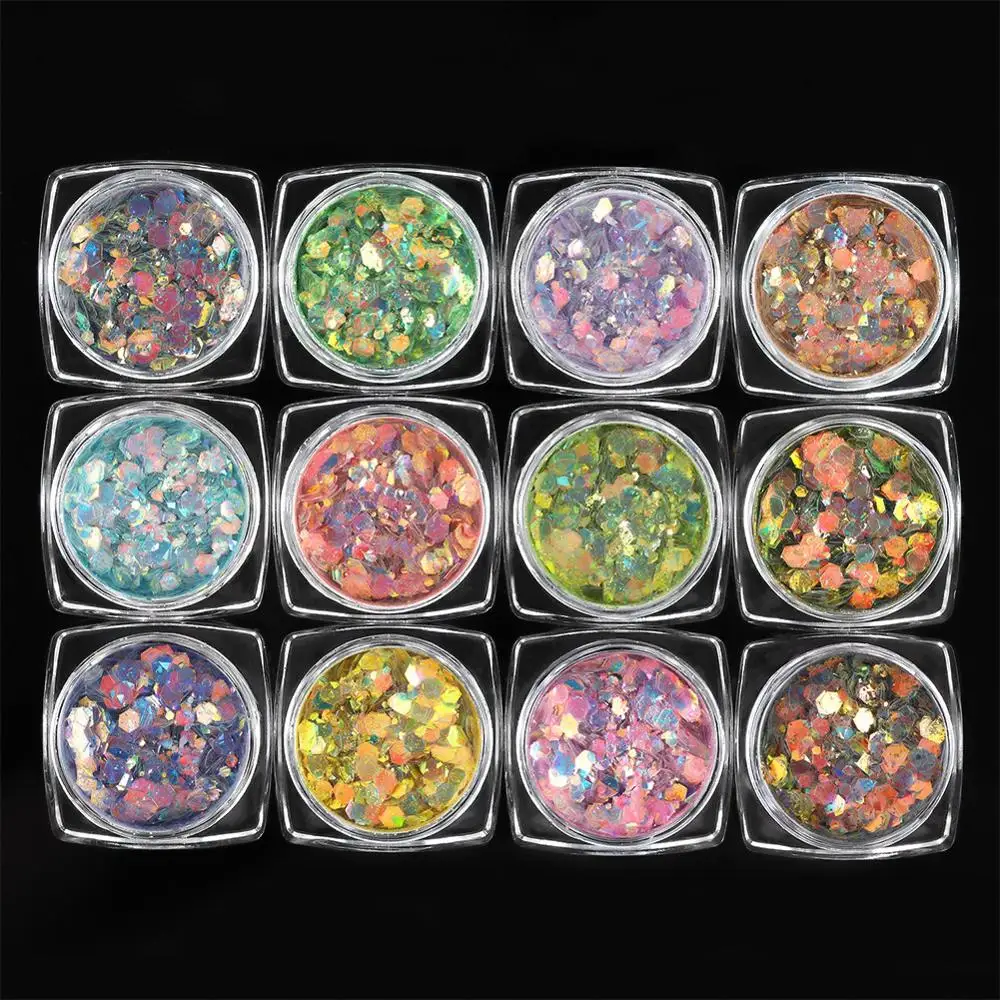 12pc Sequin 12 цветов Блеск для тела акриловый порошок Пыль для ногтей Блестки для маникюра украшения тату принадлежности украшения - Цвет: 12pc Sequin