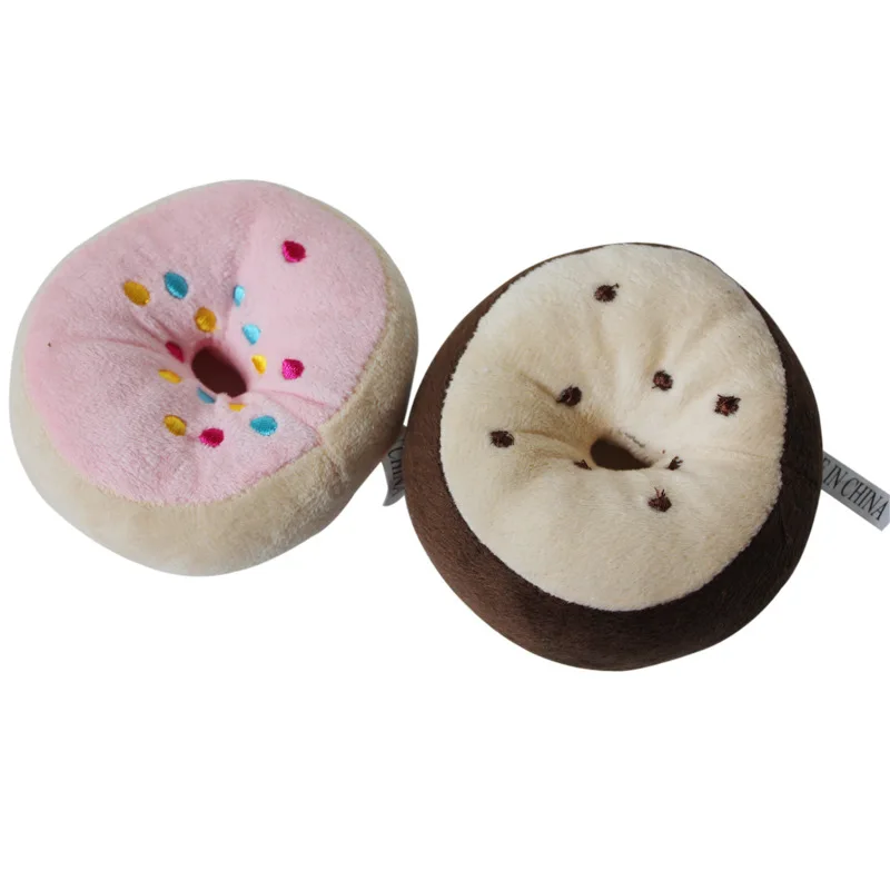 

1pc Cute Plush Donut Cats Toy Chew Bite Squeaker Sound Plush Play Puppy Cat Toy
