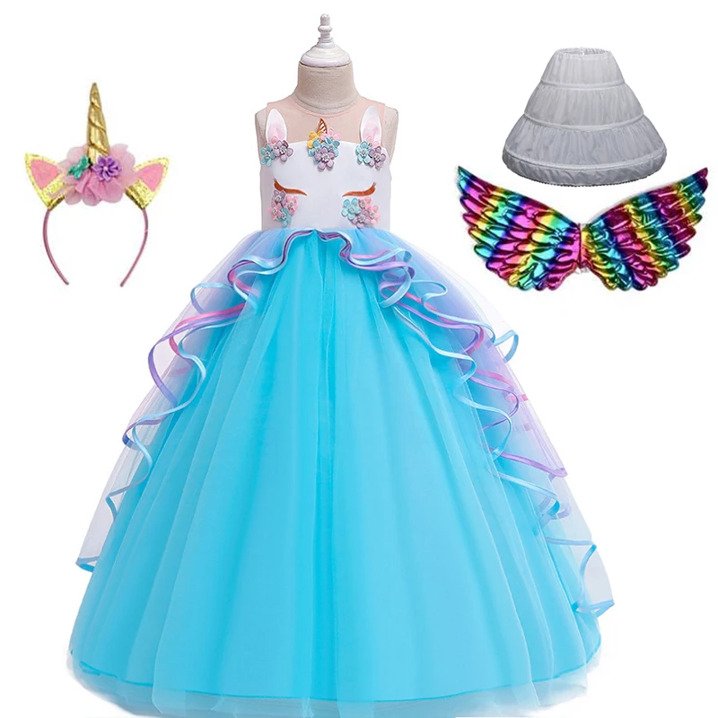 

Christmas Unicorn Rainbow Flower Girl Wedding Party Dress For Lucky Girl Birthday Party Long Dress Role Dance Performance Dress