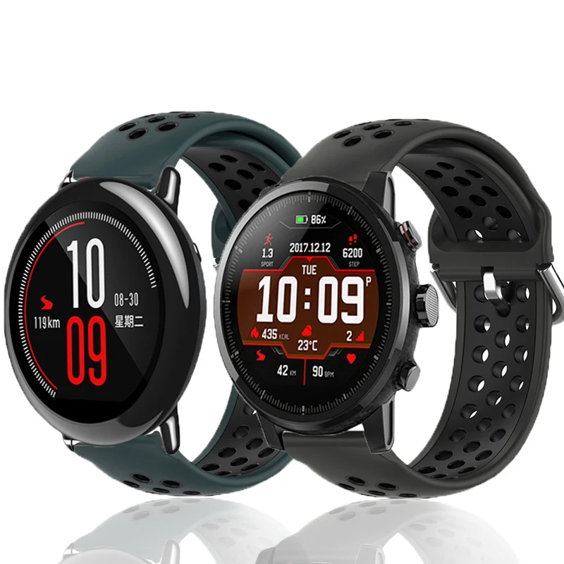 

Ремешок для смарт-часов Xiaomi Huami Amazfit Stratos 2 2S 3, силиконовый спортивный сменный Браслет двойного цвета для Amazfit PACE