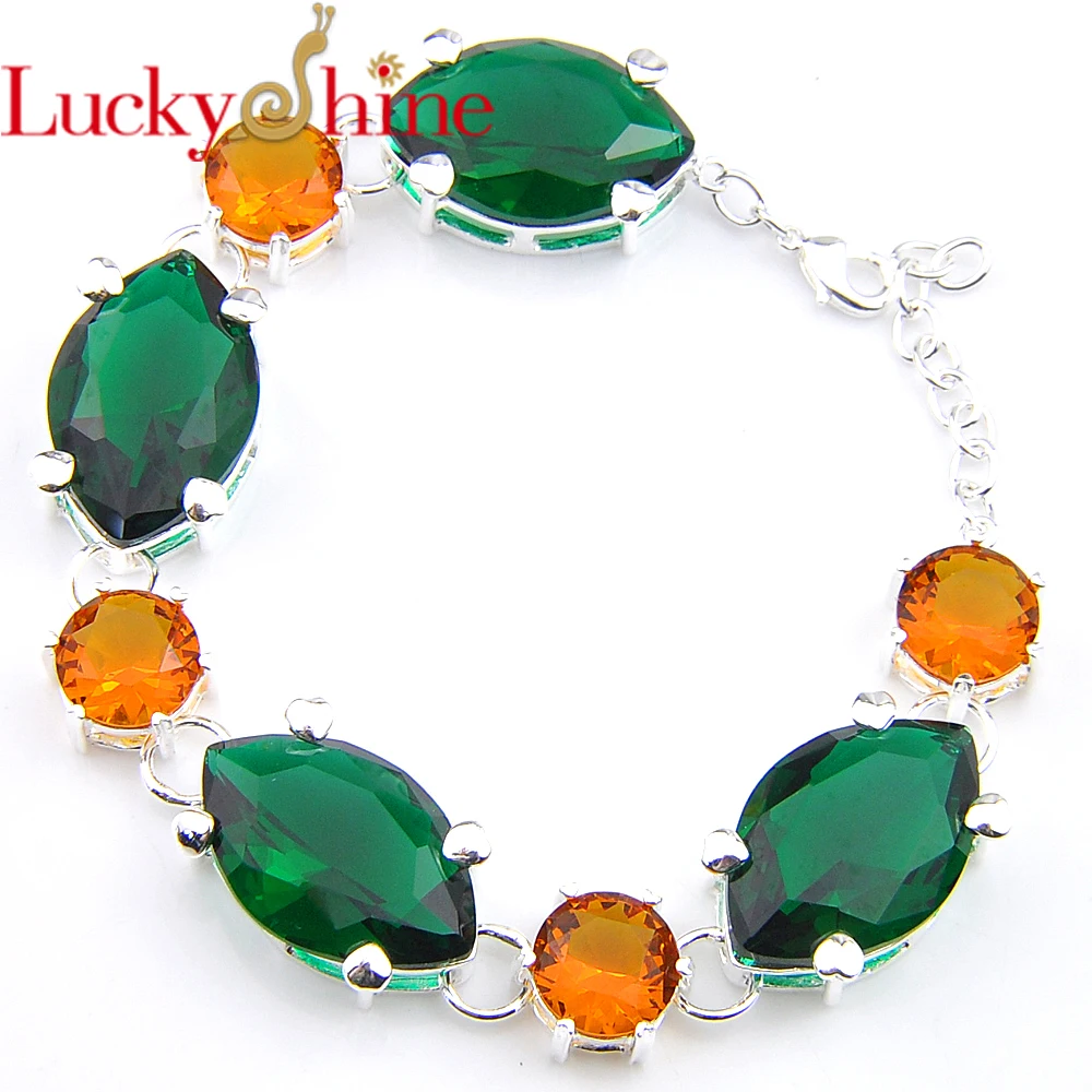 Luckyshine модный уникальный дизайн огонь лошадиный глаз зеленый кварц посеребренные
