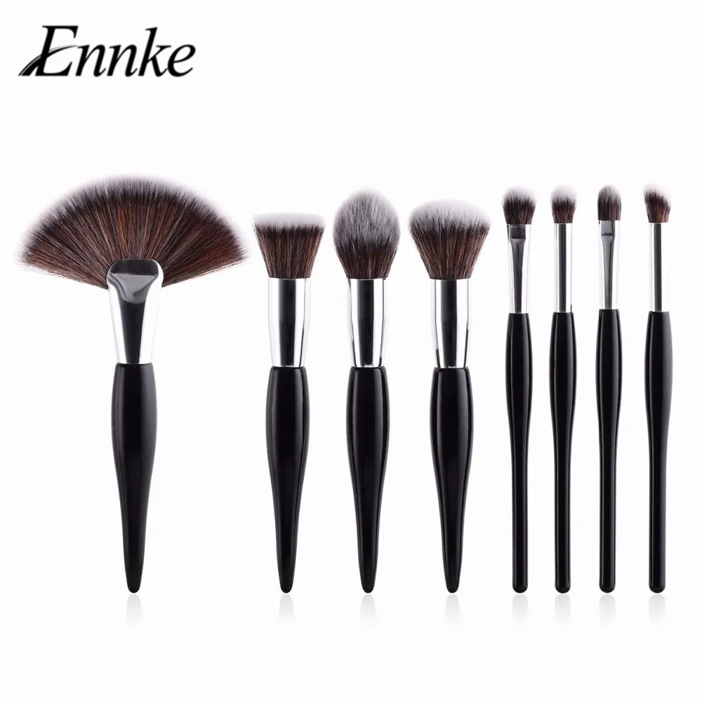 black ENNKE 8 шт./компл. набор кистей для макияжа Рассыпчатая пудра, кисточки для тонального крема, Черный/Белый Ручка Вентилятор, косметическое средство, тени для век, для смешивания, косметический инструмент - Handle Color: black