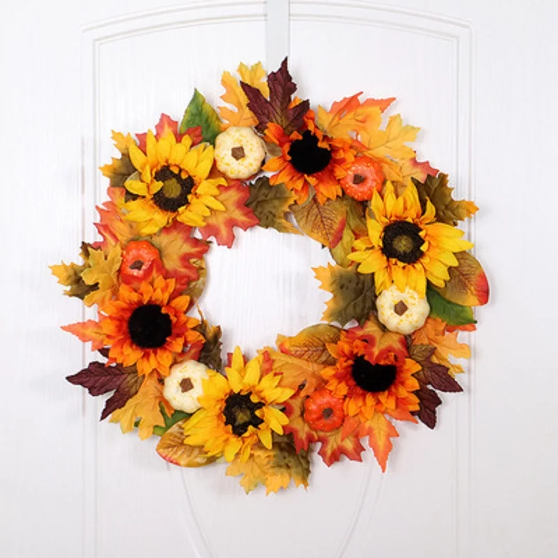 

Fall Front Door Wreath Decor Artificial Pumpkins Pinecone Maples Leaf For Halloween Thanksgiving Decoration Ornament He