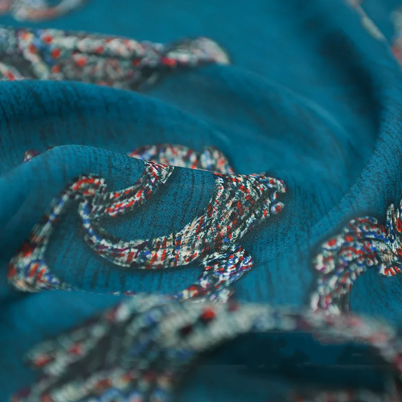 

China Style Printed Fabric Mulberry Silk Double Joe Fabric for Sewing Material for Dresses Tops Shirts Clothing Soft Light Cloth