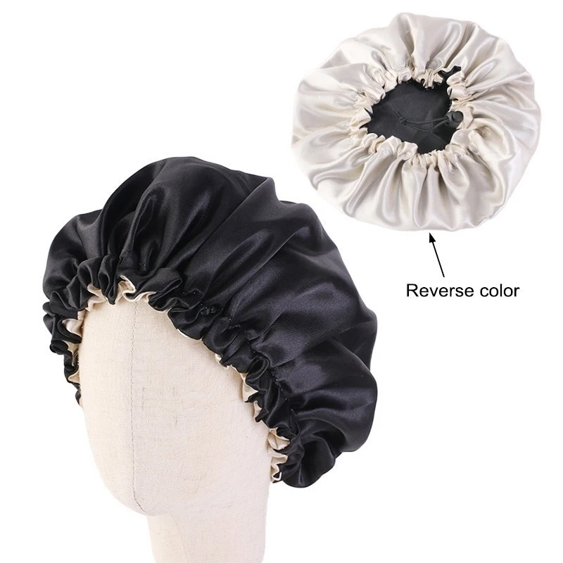 

Adjustable Baby Hair Caps Silky Satin Bonnet Double Layer Sleep Cap Night Turban Children Solid Headwear Hat Hair Styling Tool