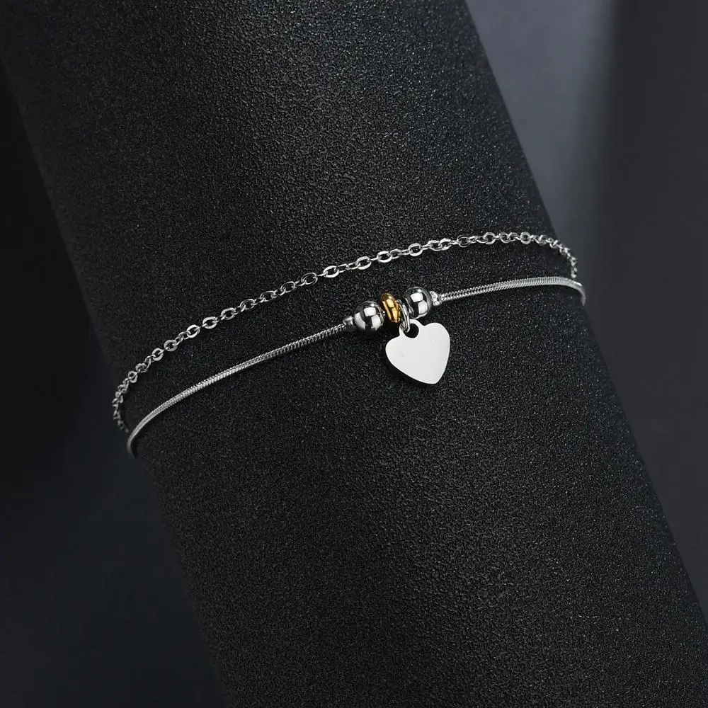 Goxijite многослойный любовный браслет с кулоном сердце для женщин стальные