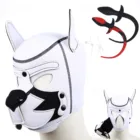 Новинка, маски вечерние, щенок, белая собака, капюшон, маска, хвост, SM, мягкая Неопреновая Маска для секса, собака, ролевые игры, секс-игрушки для пар