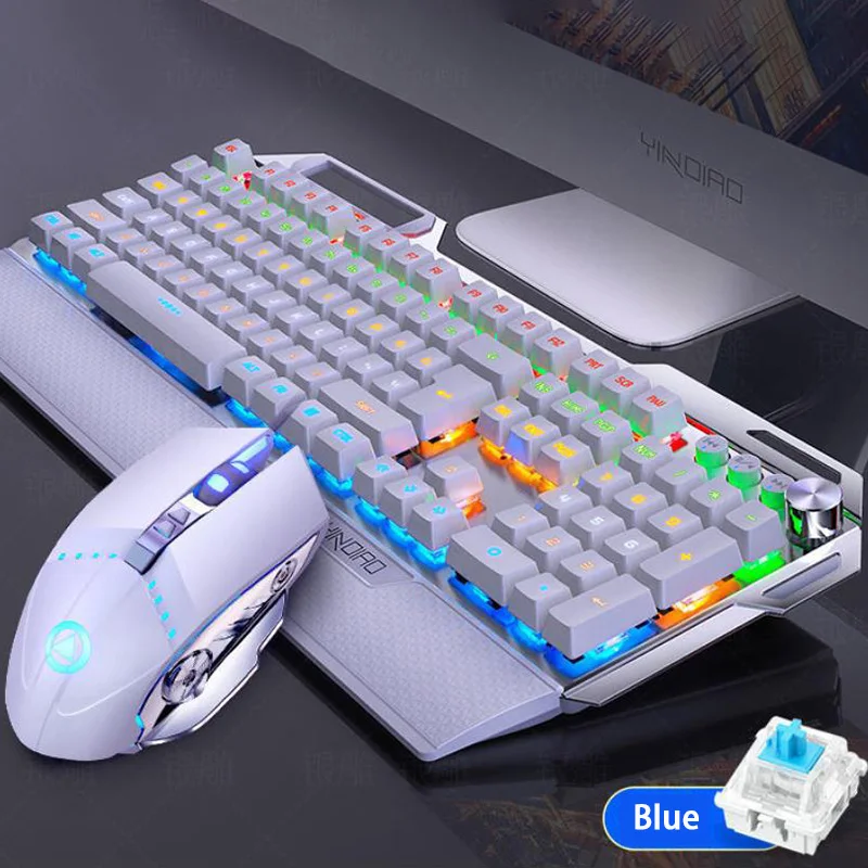 

Игровая механическая клавиатура и мышь с синим переключателем, USB Проводные клавиатуры для ноутбука, ПК, игровая клавиатура, клавиатура и мышь