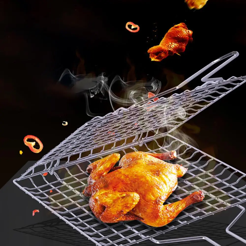 Корзина для гриля Складная двойная рыба держалка гамбургеров Папка зажим жарки и