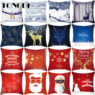 TONGDI Санта Клаус Мягкий Чехол на подушку напечатанный светильник бархатное