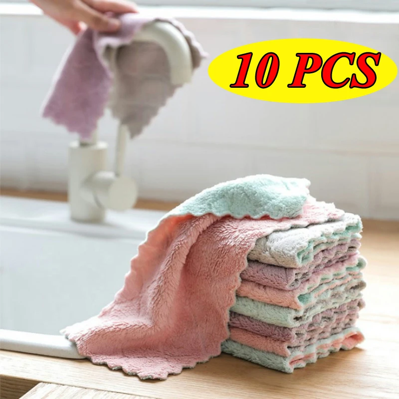 10PCS Kitchen Wash Dish Cloth Absorbent Microfiber Towel Tableware Cleaning Wiping Rags Non-stick Oil Napkin Home Tool