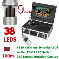 9 inch 50m 100m underwater fishing video camera fish finder ip68 waterproof 38 leds 360 degree rotating camera rechargeable