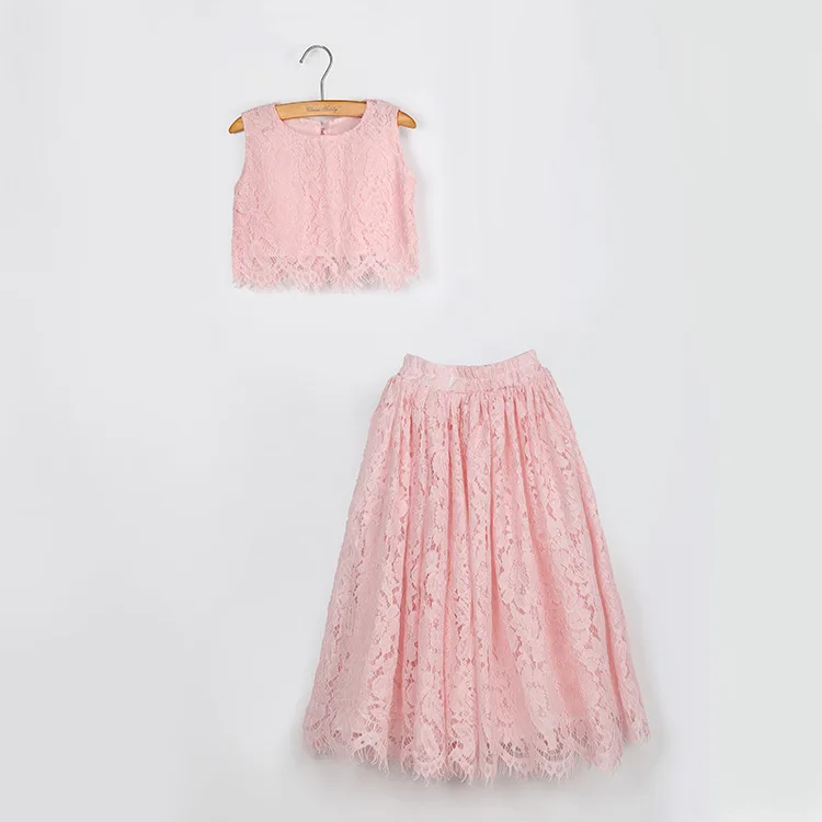 

Ins Flower Girls Floral Lace Outfits Lace Tops and Maxi Skirts 2pcs Sets Multi Candy Color Princess Party Clothing