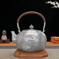 silver teapot pure silver 999 hand carved lotus family chinese retro silver teapot