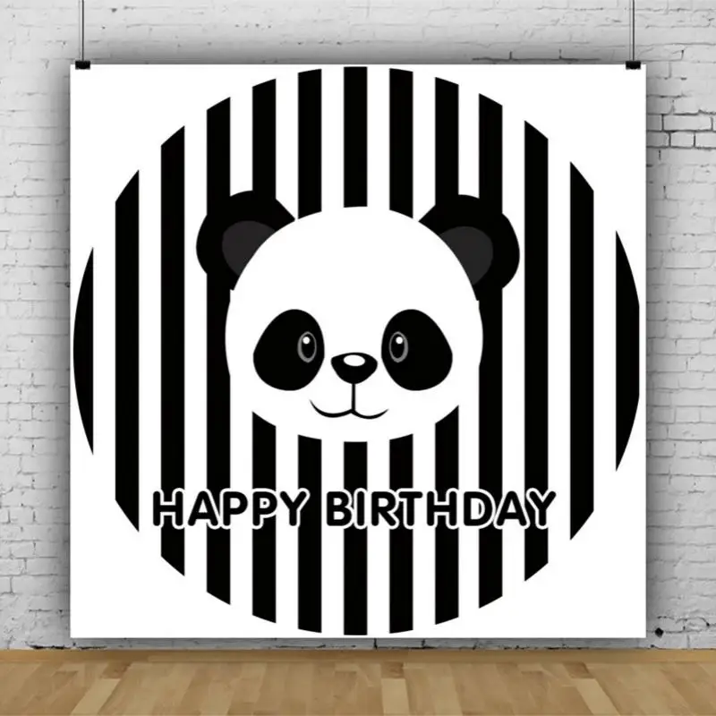 

Мультяшный милый панда черно-белый вертикальный полосатый фон детский день рождения украшение фотография Виниловый фон