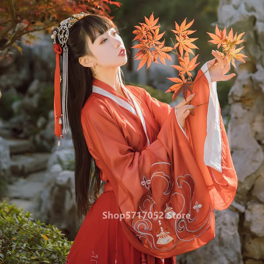 Ancient Costume Women Vintage Embroidery Jin Dynasty Fairy Hanfu Chinese Folk Dance Dress Elegant Princess Festival Outsuits |
