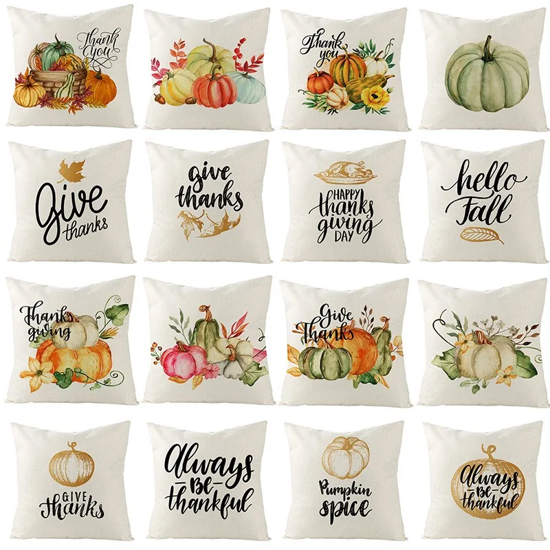 

Thanksgiving Cushion Cover 45*45cm Fall Decorative Pumpkin Cotton Linen Pillow Covers Sofa Letter Pillowcase Home Decor Cushions