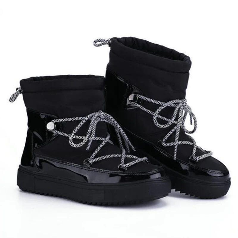 Модные зимние ботинки для женщин хлопковая обувь на плоской подошве со шнуровкой