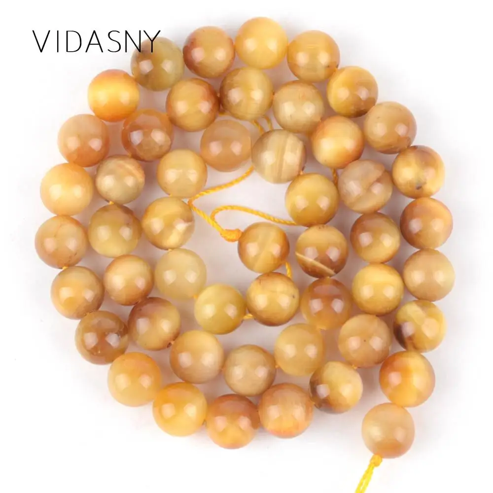 Круглые бусины с натуральным золотым тигровым глазом для изготовления ювелирных