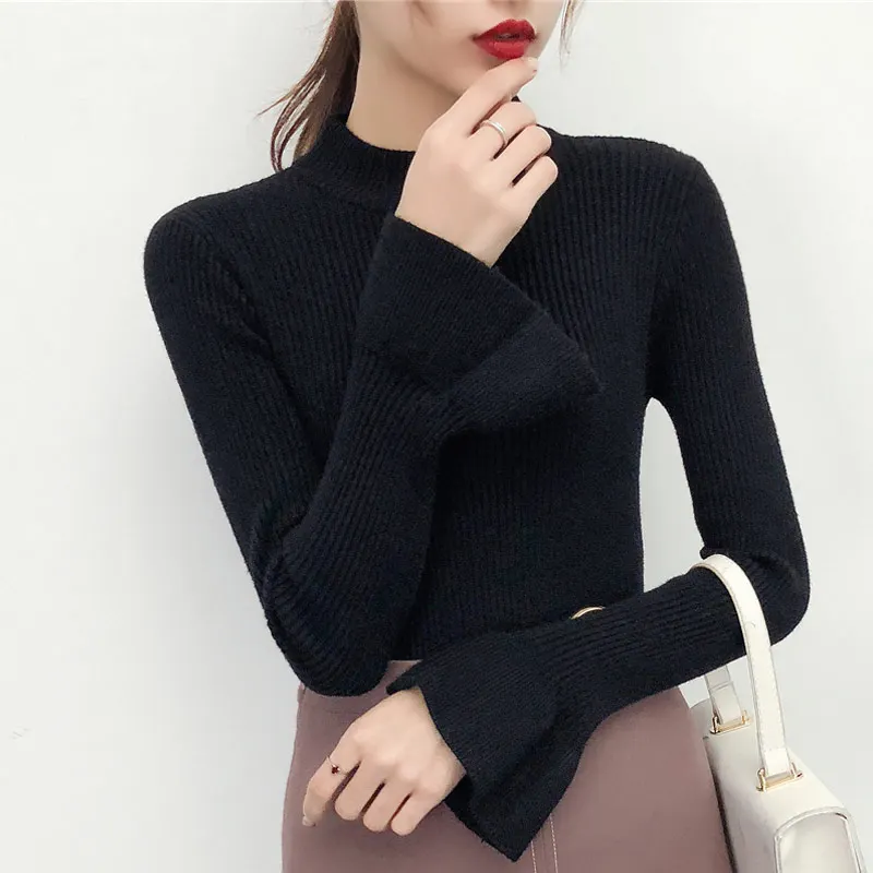Turtleneck Women Sweaters and Pullovers 2021 Spring New Knitted Solid Slim Sexy Lady Elegant Pull Outwear Coat Tops | Женская одежда