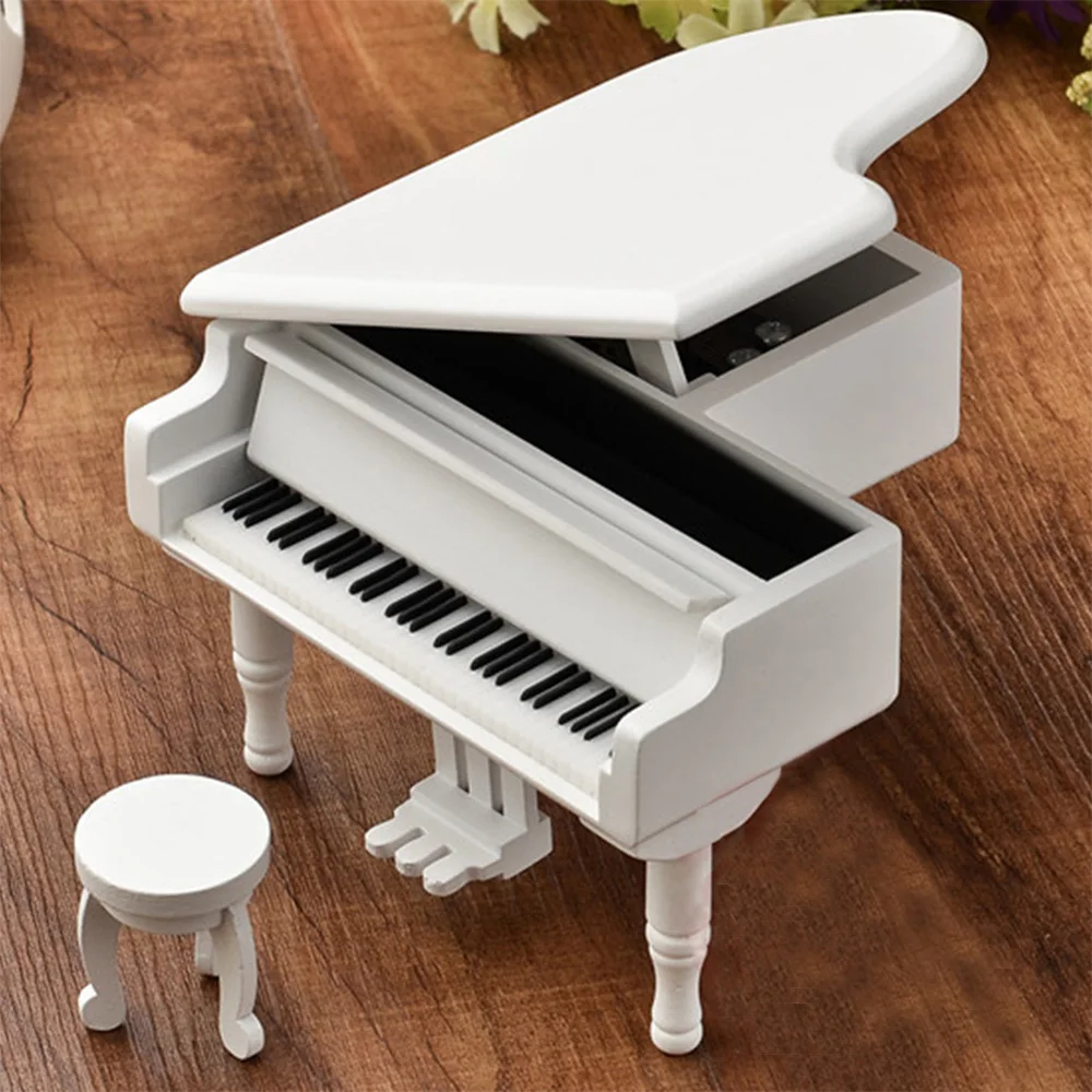 

Piano Wooden Music Box Style Mini Piano Toys Grand Gifts For Valentines Day Classical Nice Music Box With Stool Craft