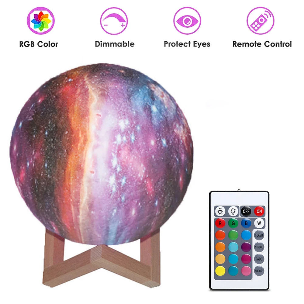 3D принт с изображением Луны и звезд лампы дистанционного Управление 16 Цвет